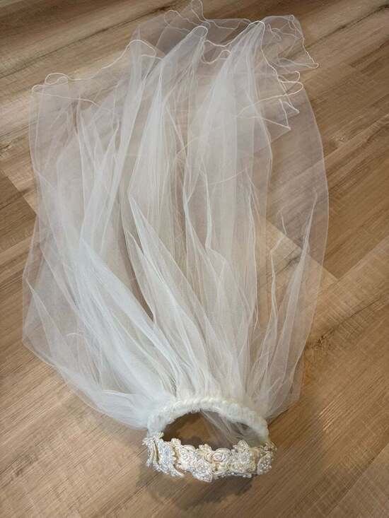 Unbranded Accessories - Vintage Ivory Lace and Faux Pearl Headband Wedding Veil 36 Inch